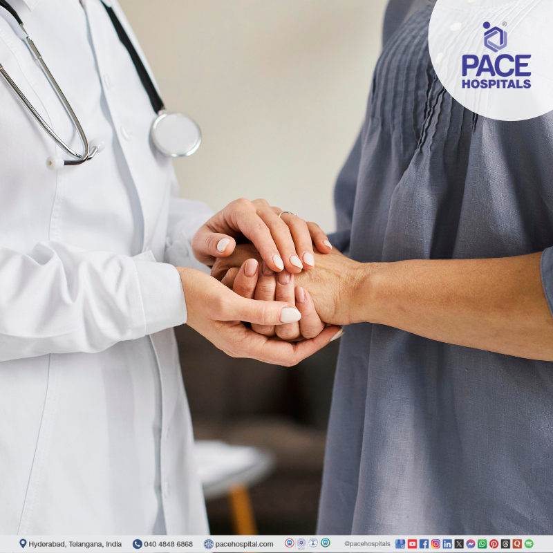 Priority Treatment for International Patients at PACE Hospitals, India Patient and doctor showcasing compassionate care at PACE Hospitals, India, where your health is our top priority.