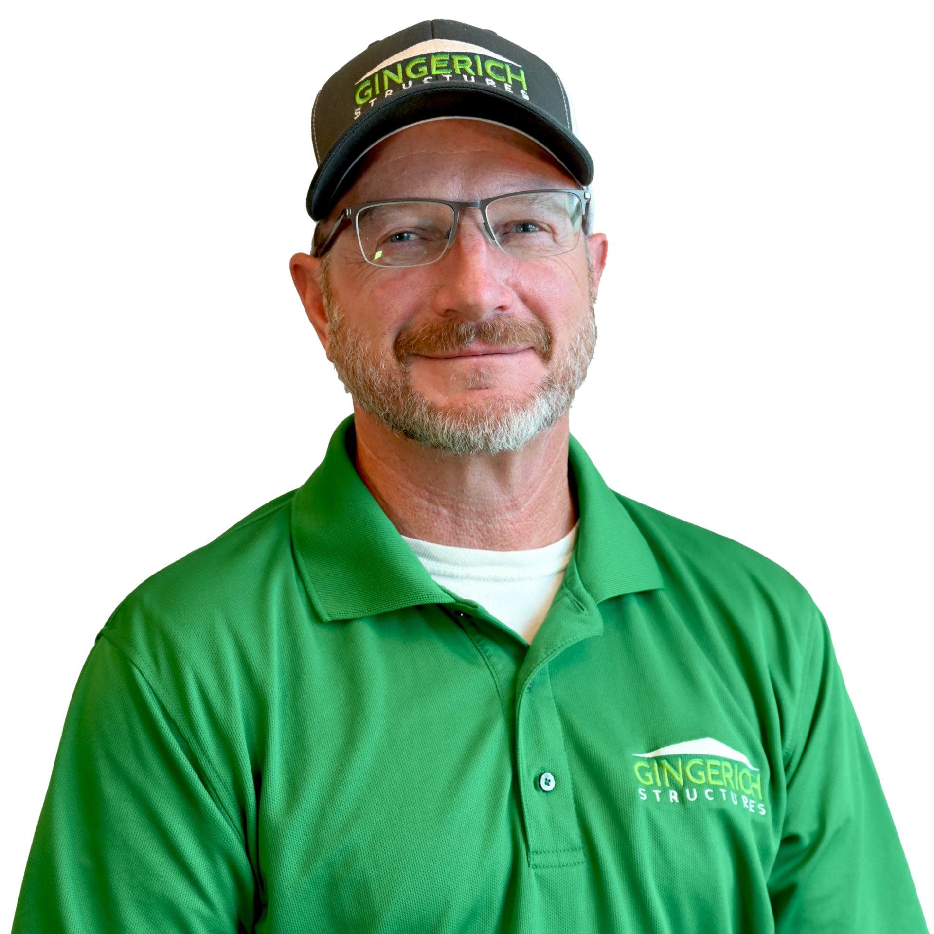 Man wearing a green polo and cap with 