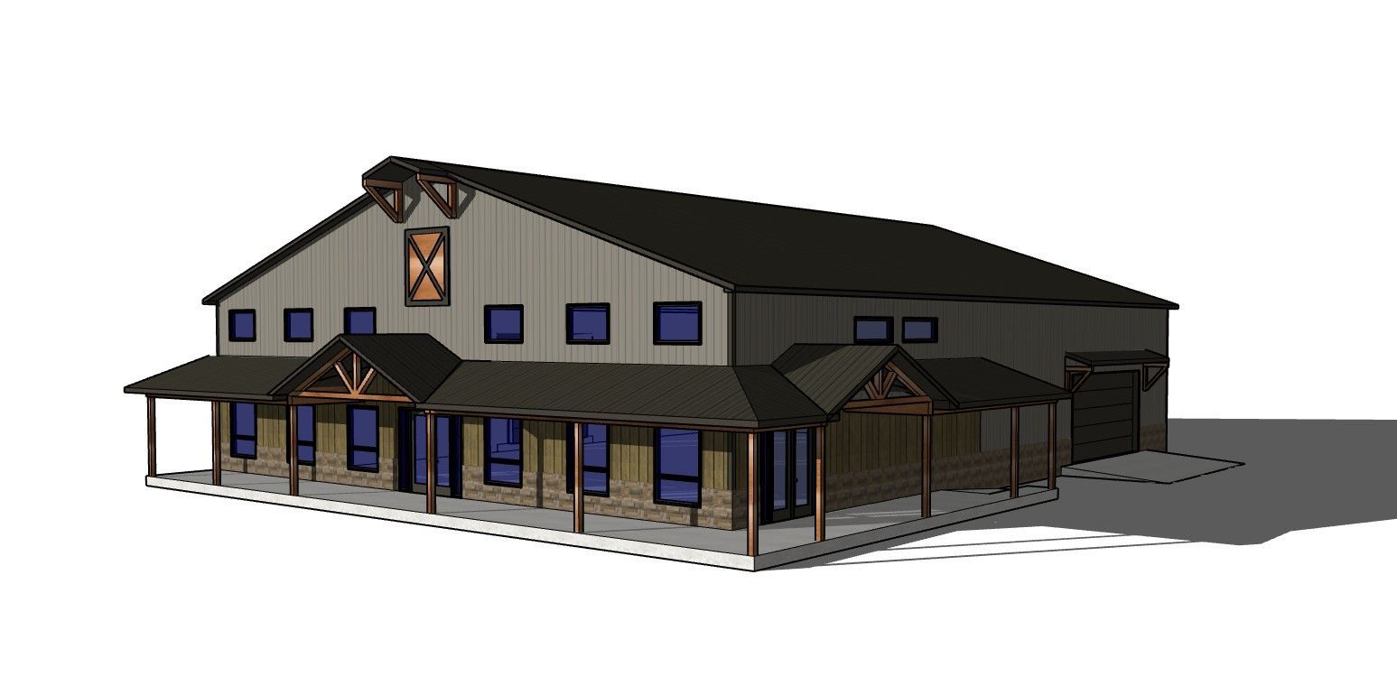 Post Frame Building in 3 D Design Program - with Storage and Offices