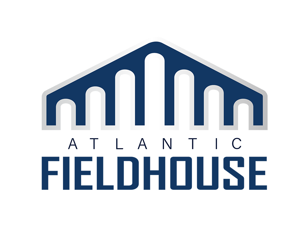 Atlantic Fieldhouse logo in navy and gray with stylized arches above the text.