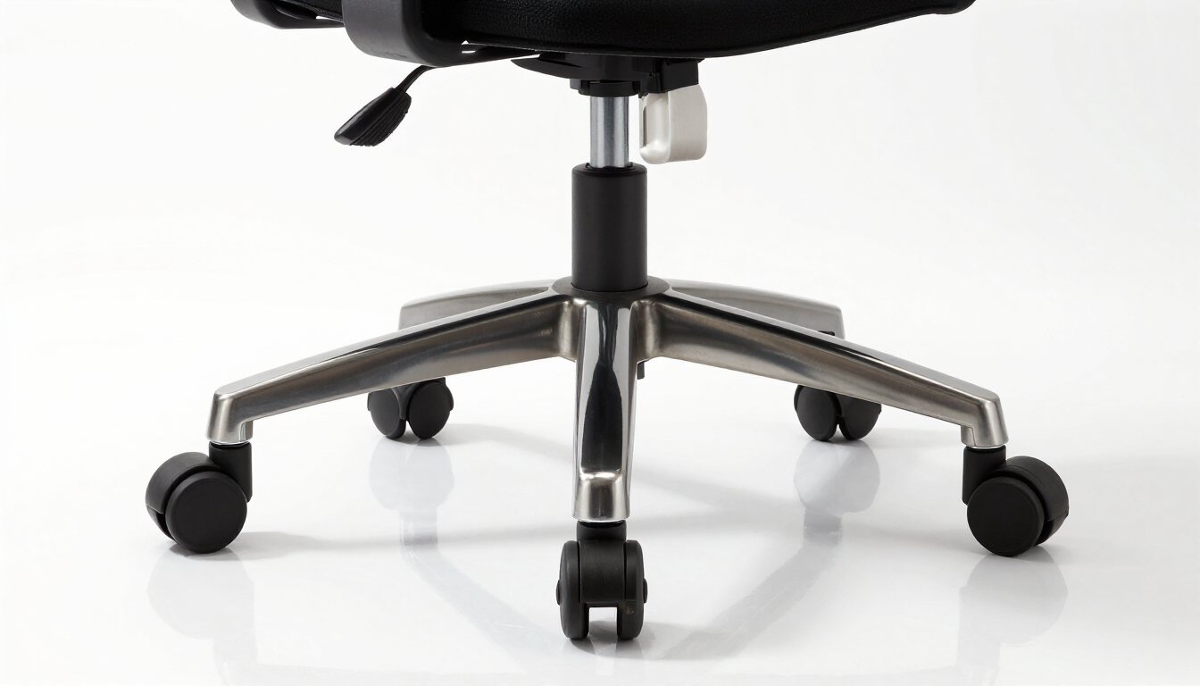 Base y ruedas de silla giratoria para oficina en detalle
