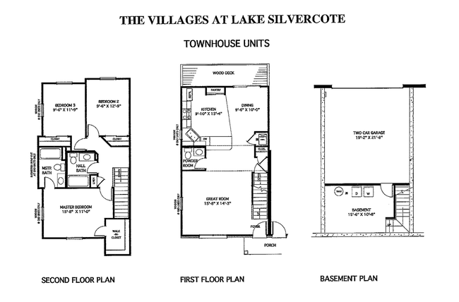 Architectural floor plan sheet showing three small building plan views and a basement plan.