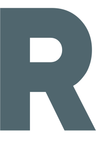 A dark grey uppercase letter R in a bold, sans-serif font against a plain white background.