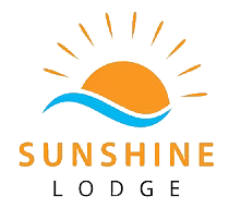 The logo for sunshine lodge shows a sun and waves.