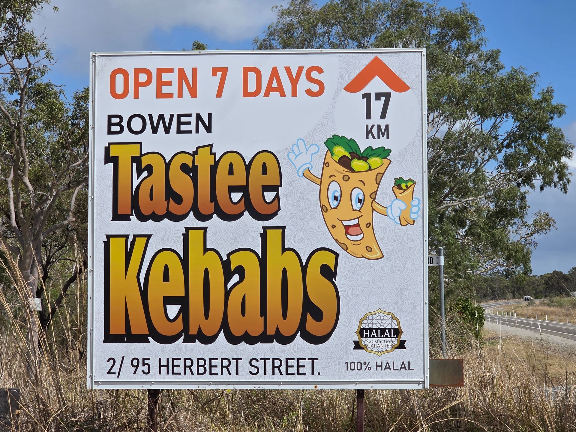 Roadside Sign for Tastee Kebabs, Open 7 Days — Lehmann Print Solutions in Ayr, QLD