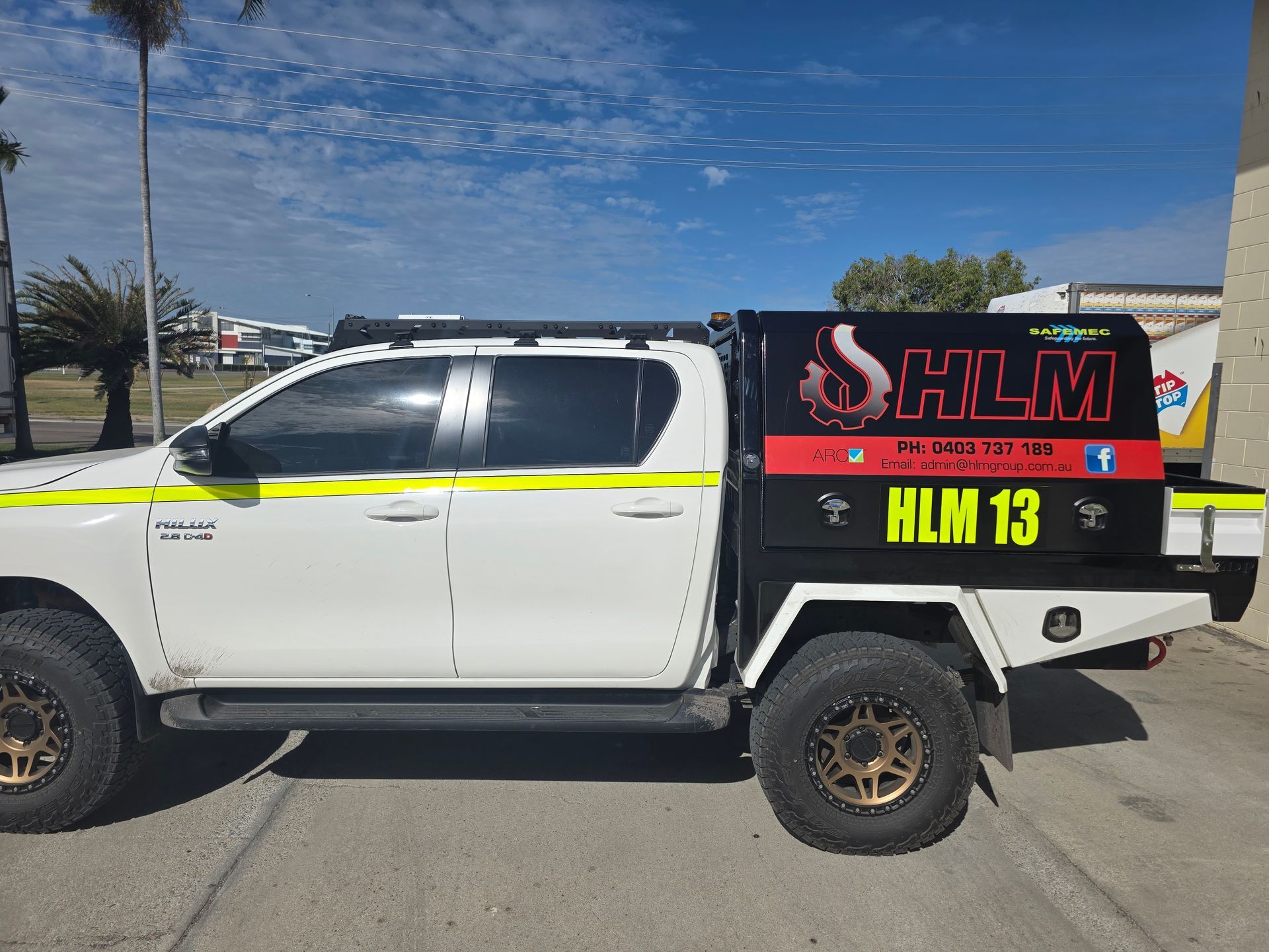 White Lifted Pickup Truck — Lehmann Print Solutions in Bowen, QLD
