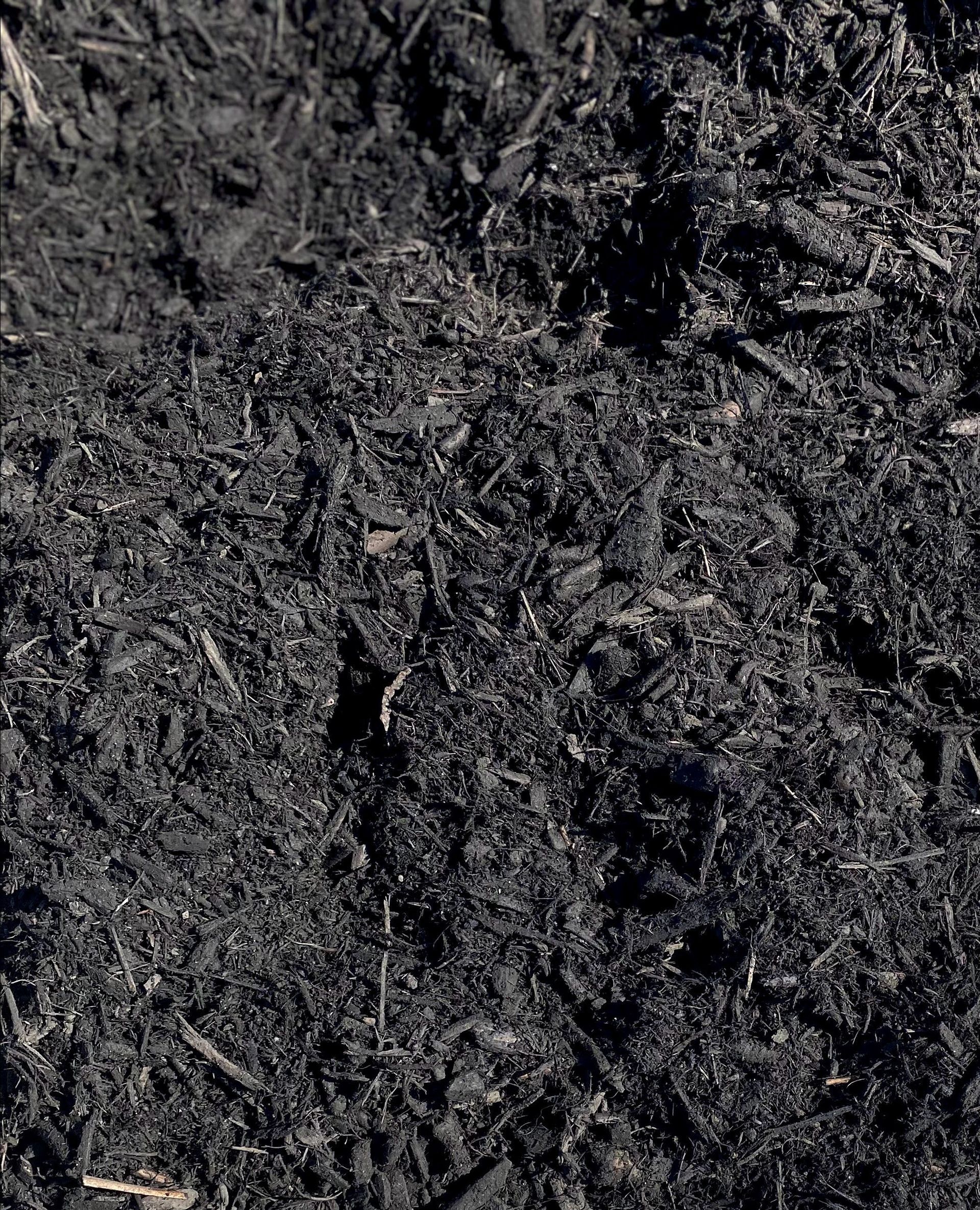 Close-up of dark, rough soil or mulch texture