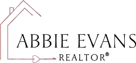 Abbie Evans Realtor logo with a house outline in burgundy and black text