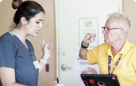health care workers having a conversation