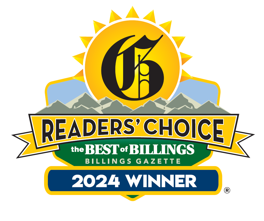 Billings Gazette Readers' Choice 2024 Winner logo. Features a sun, mountains, a stylized