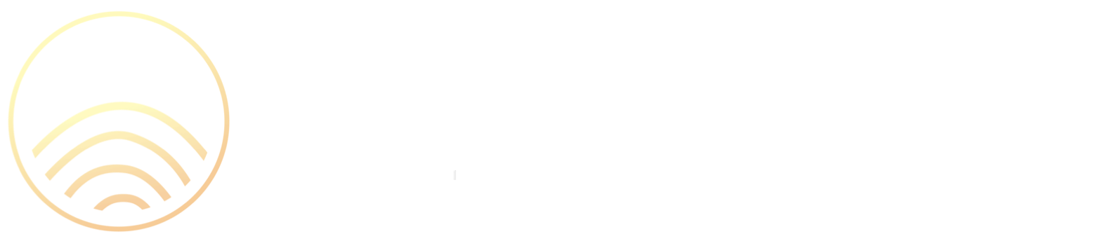 Keltainen pyöreä logo, jossa samankeskiset kaarevat viivat vasemmassa alakulmassa valkoisella taustalla