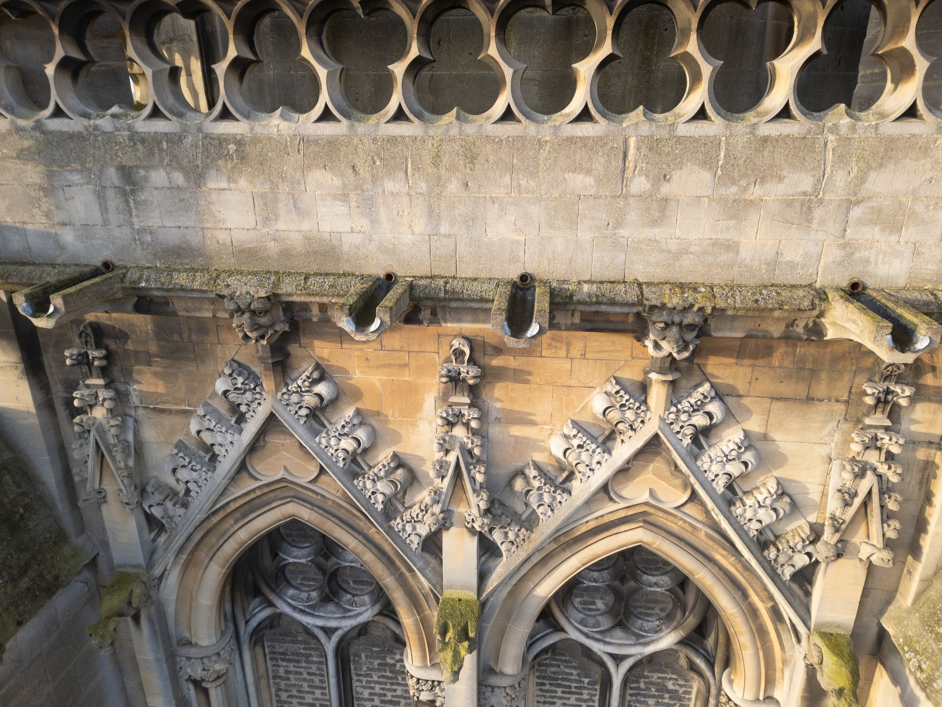 Drone survey of church facade