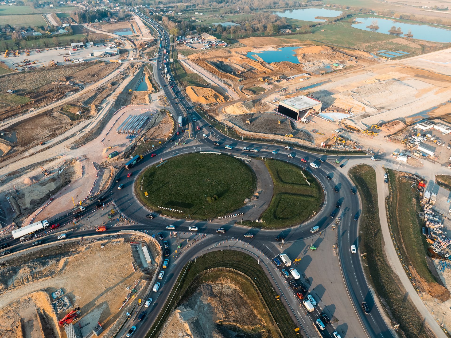 A428 Black Cat to Caxton Gibbet Road Construction Drone Photo