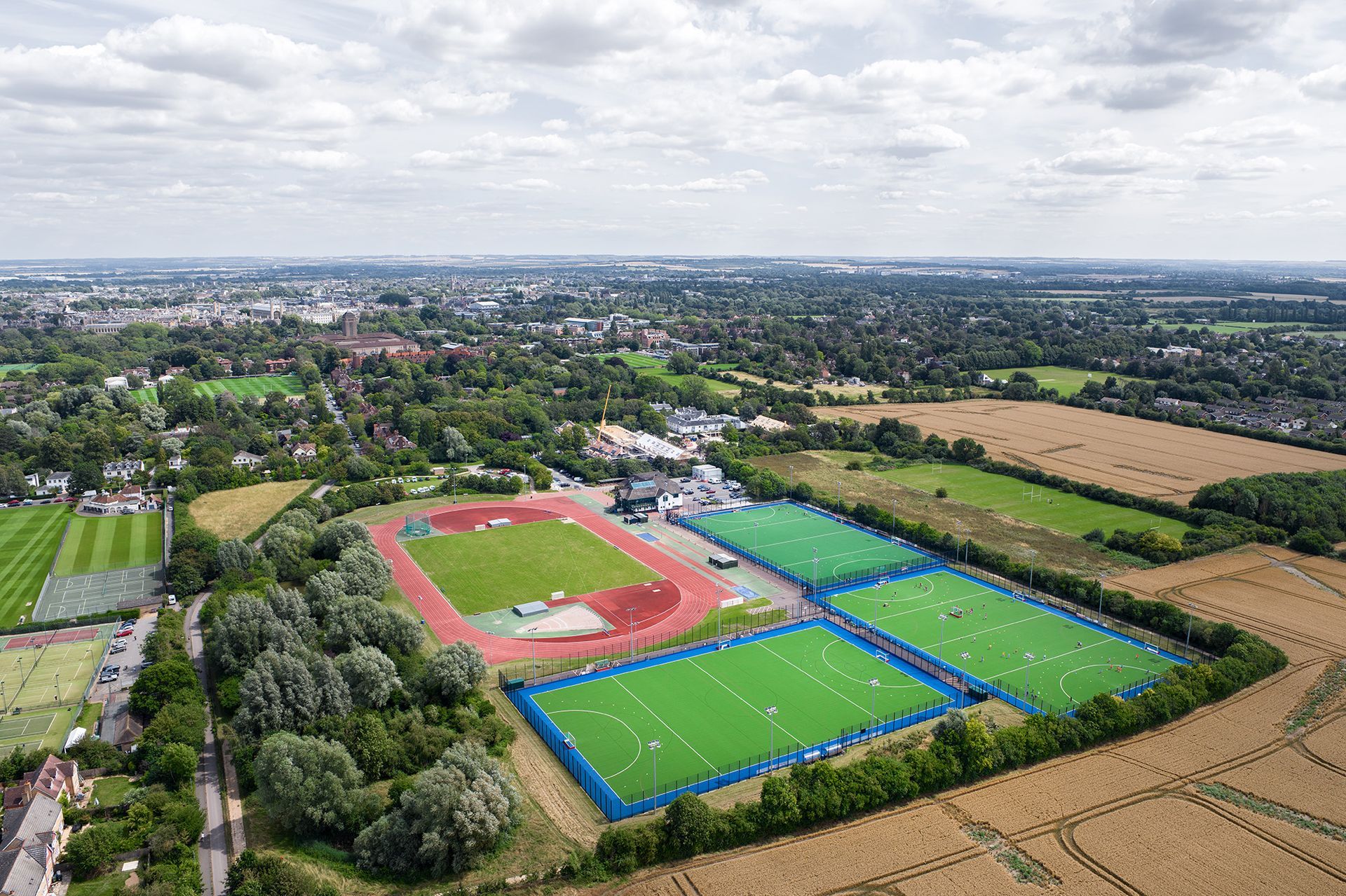 Drone photo of Cambridge university sports and athletic ground