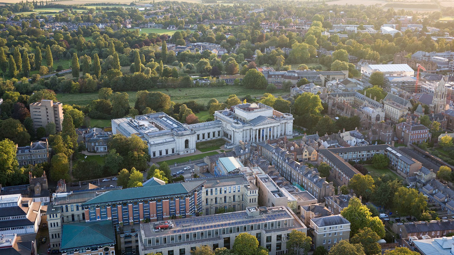 Drone photo of the Fitzwilliam Museum in Cambridge