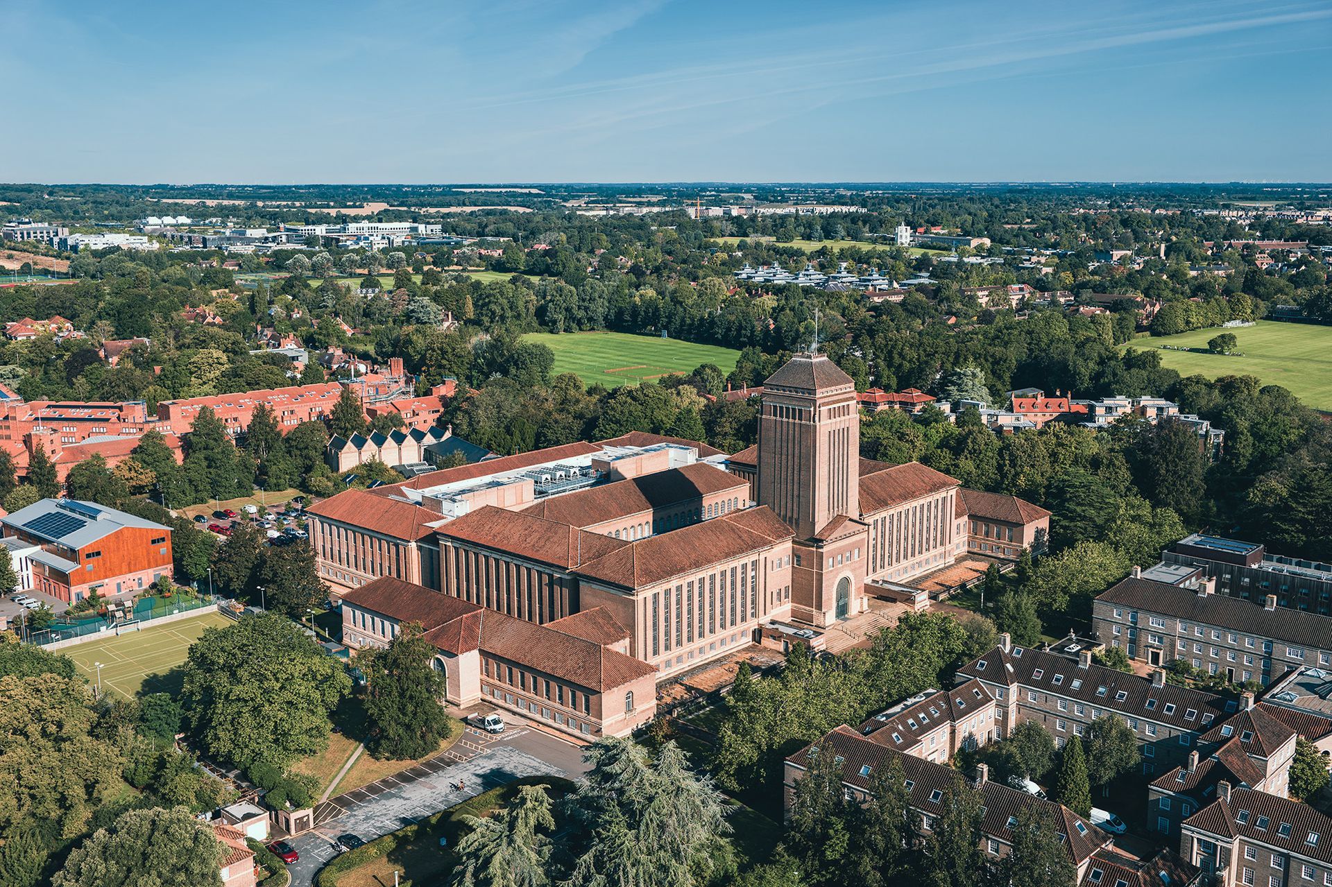 Drone photo of Cambridge University Library