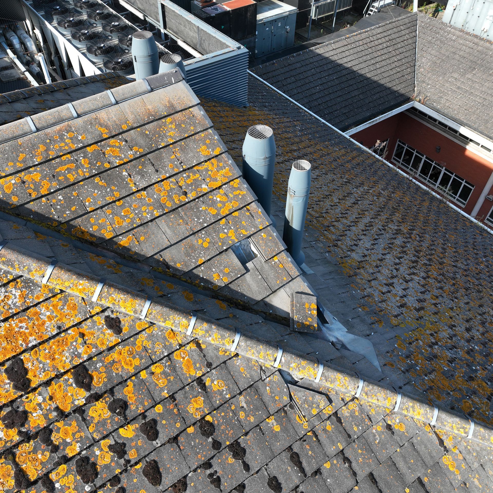 Drone roof survey shows a slipped roof tile leaving a hole to the roof space below