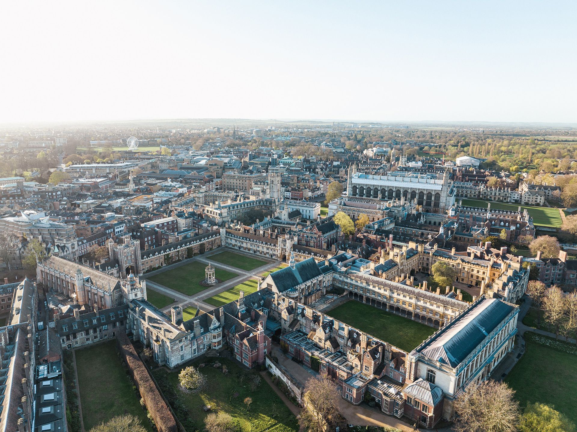 Drone photo of Trinity College and the rest of the city centre