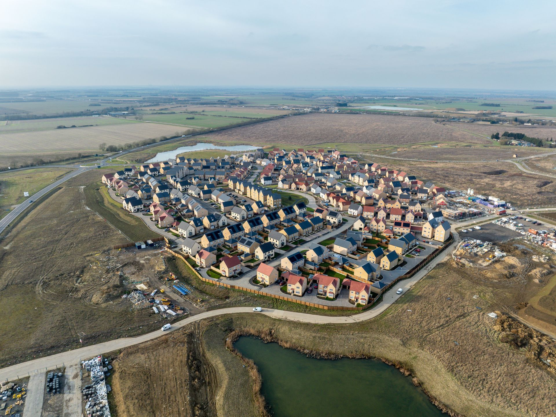 Drone photo of the West Cambourne construction development in 2025
