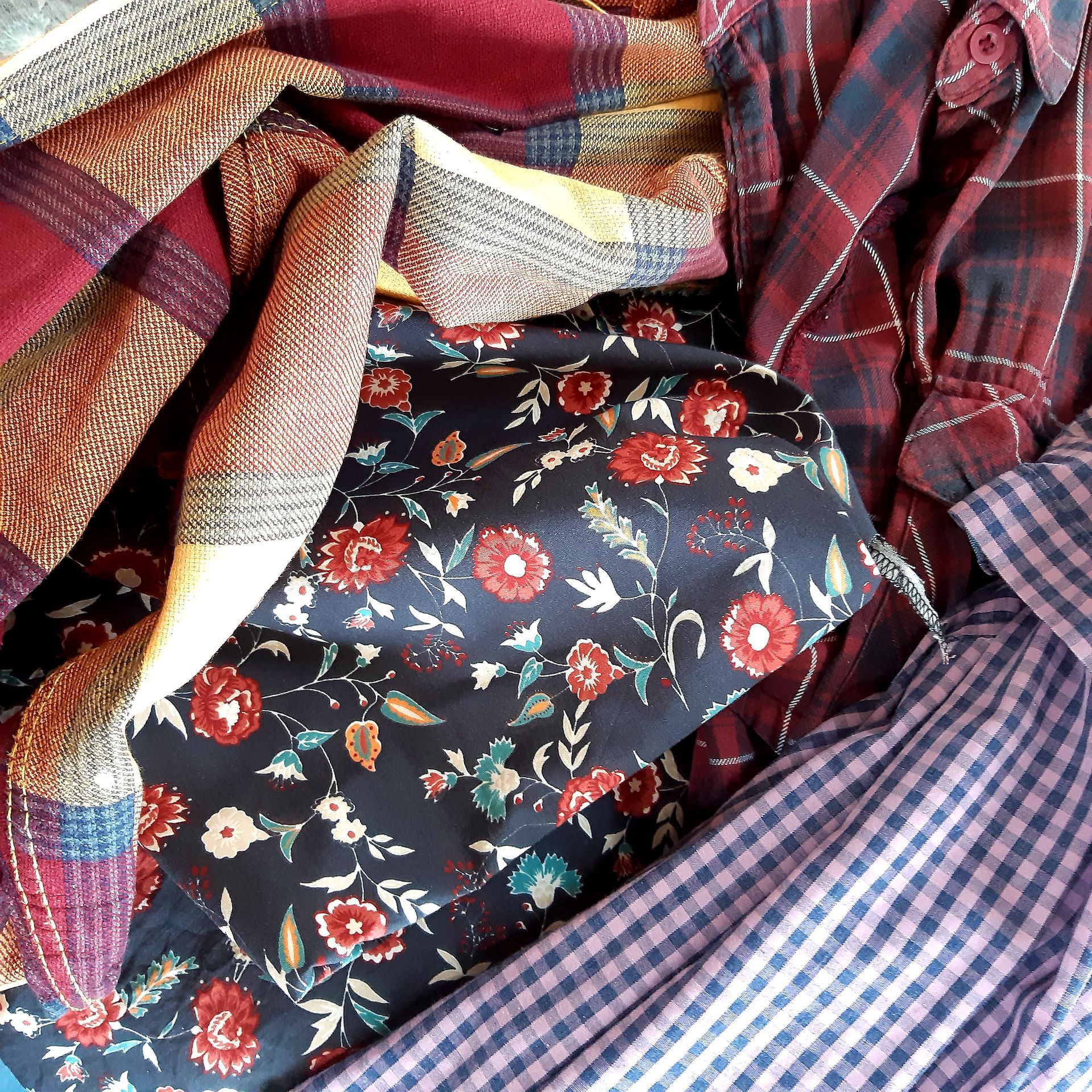 autumn coloured shirts and fabrics