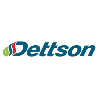 Dettson logo with teal text and red, white, and green leaf emblem