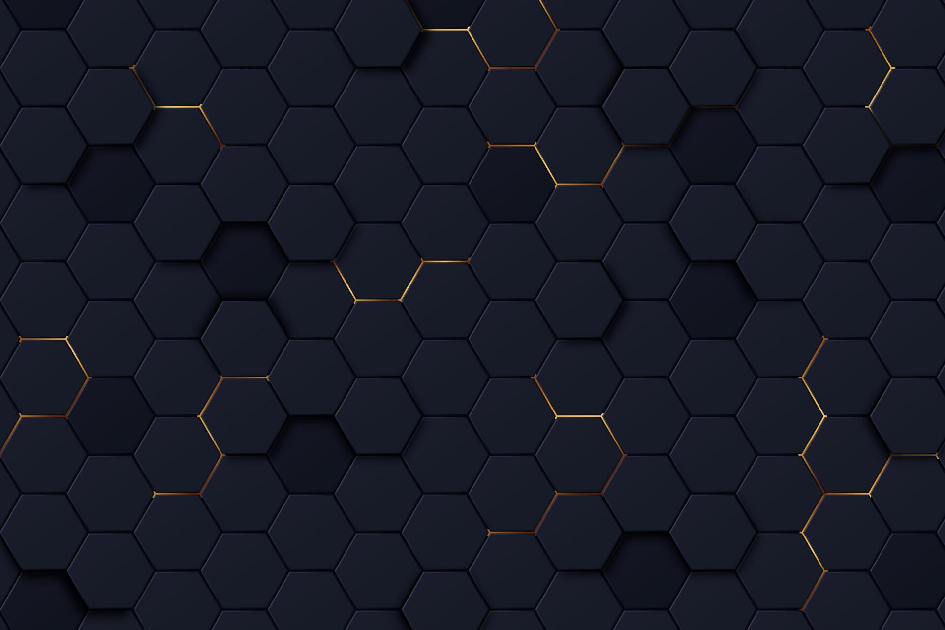 Dark navy hexagonal honeycomb pattern with subtle orange accents