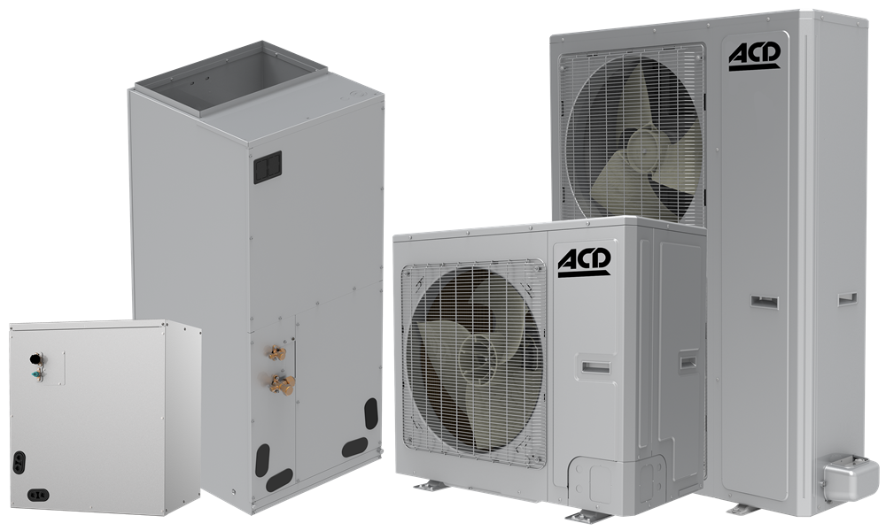 Unités de climatisation ACD de différentes tailles, en métal gris, pour l'intérieur.