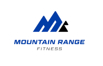 Logo for Mountain Range Fitness featuring a stylized blue and black mountain icon above the brand name in blue and gray.