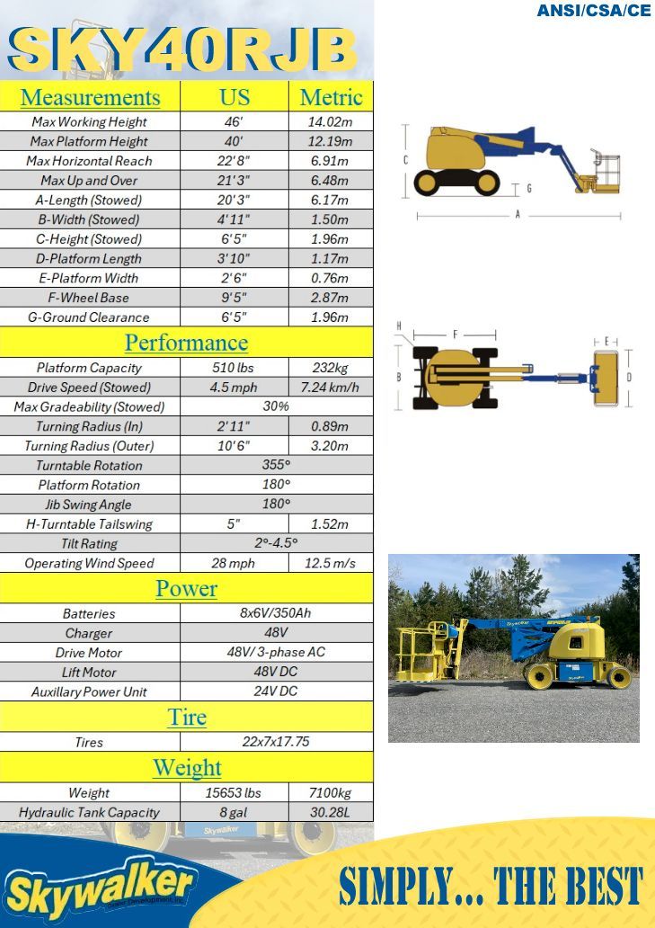 A brochure with a picture of a bucket lift on it