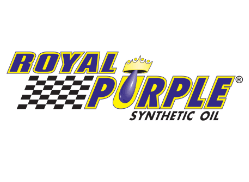Royal Purple Synthetic Oil logo with blue and yellow text and a checkered flag graphic