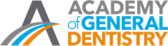 Academy of General Dentistry logo with gray, blue, and orange stylized A