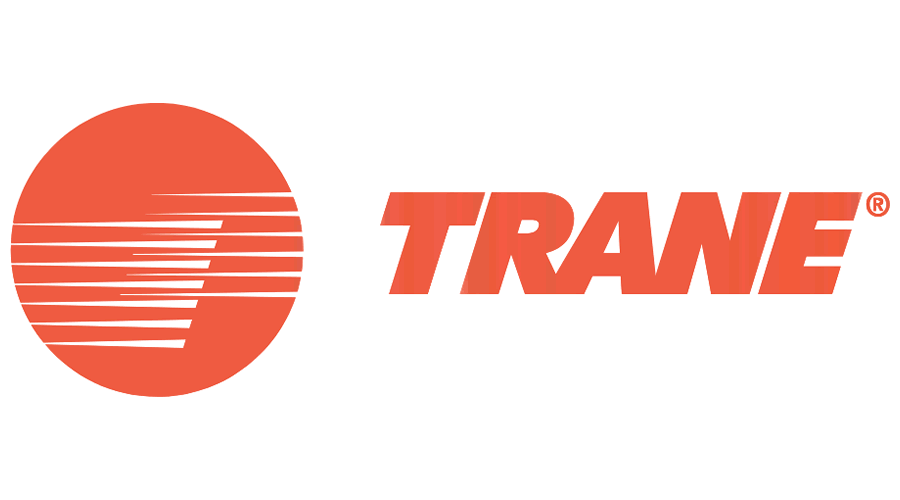 Logo Trane orange composé d'un cercle et de lignes horizontales. Inscription « TRANE » en orange.