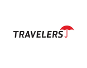 Travelers logo with black text and a red umbrella icon