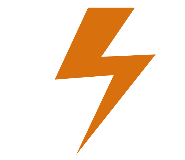 A black and orange lightning bolt in a circle.