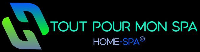 Le du magasin Home Spa dans le Haut Rhin  est bleu et blanc sur fond noir.