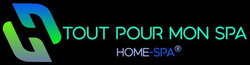 Le logo du magasin Home Spa dans le Haut Rhin est bleu et blanc sur fond noir. Le du magasin Home Spa dans le Haut Rhin est bleu et blanc sur fond noir.