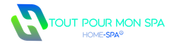 Le logo du spa et sauna à domicile est bleu et blanc sur fond noir.