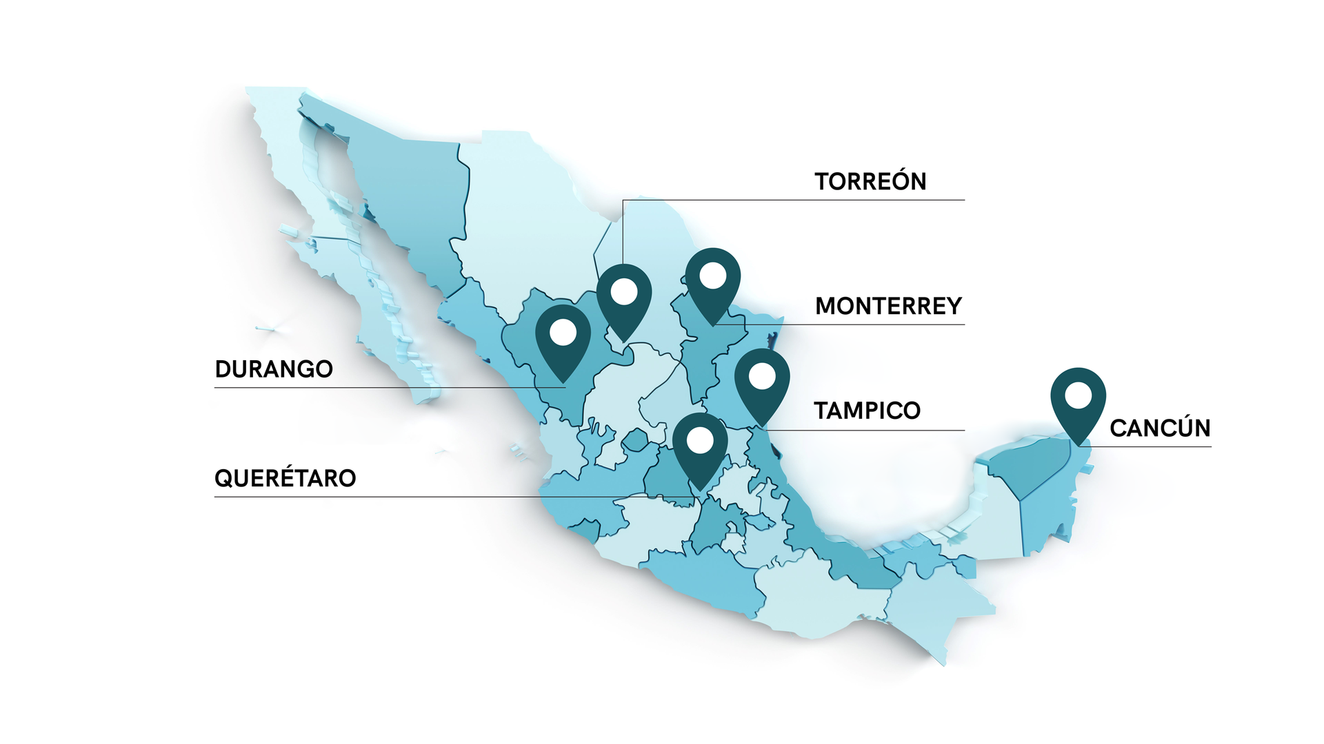 Centros de distribución de puntales metalicos en Monterrey; México, Cancún, Querétaro, Mérida, Durango.