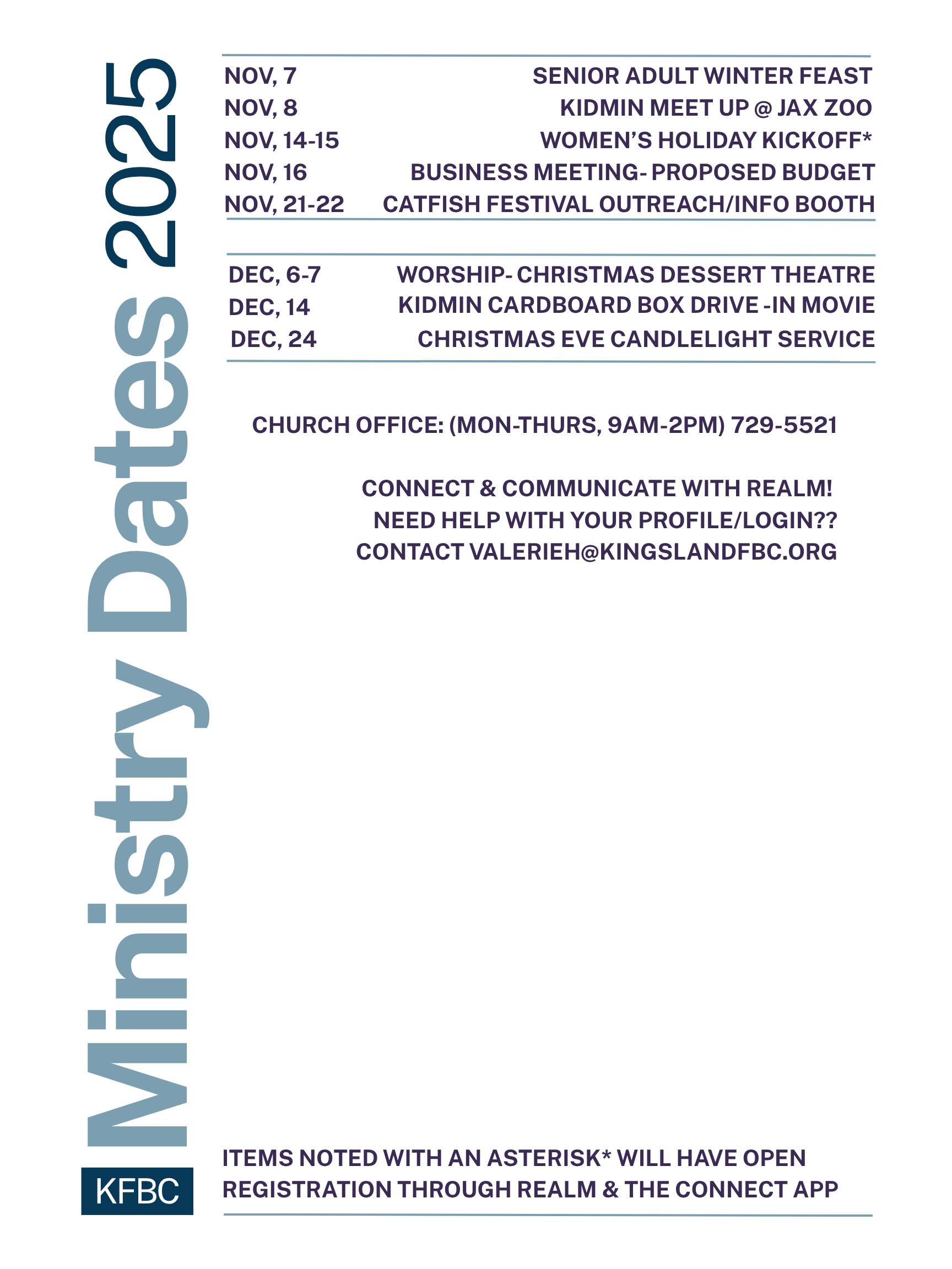 A calendar of events Spring and Summer 2026