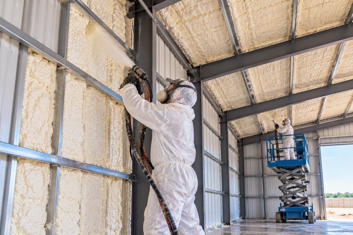 Metal building spray foam insulation installation in Killeen TX