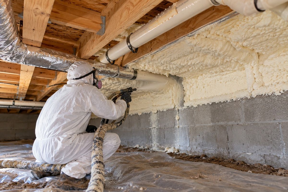 Spray foam insulation applied to crawl space foundation surfaces in Temple TX