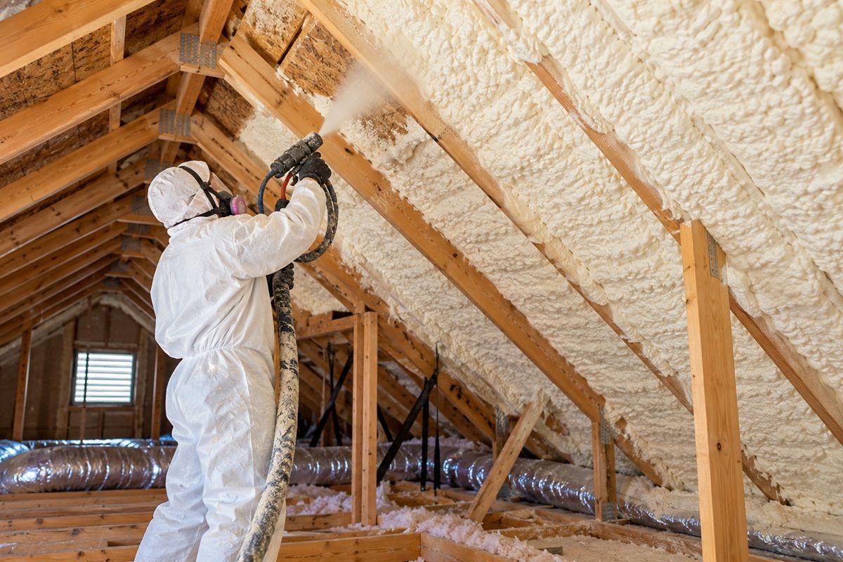 Spray foam insulation applied to a Temple TX home attic roof deck