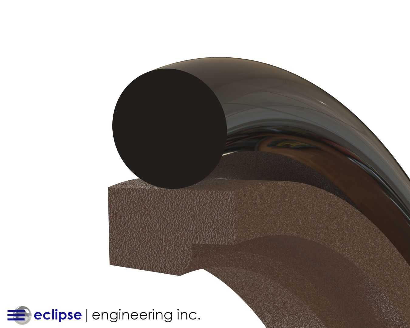 Cross-sectional rendering of a hydraulic or pneumatic seal assembly showing a black O-ring seated on top of a brown backup ring, demonstrating the layered construction and contact surfaces of the sealing components.