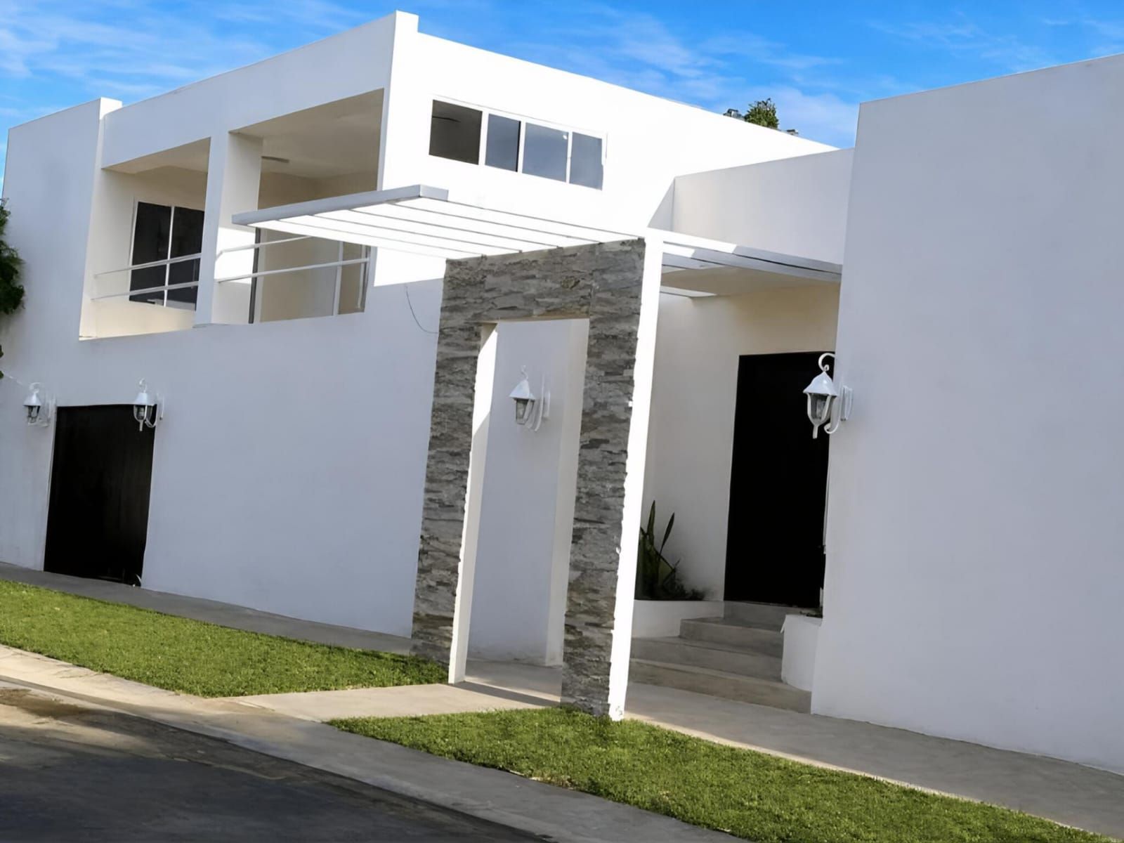 Fachada moderna de Oriflame Suecia con exterior verde lima, detalles arquitectónicos blancos y un gran logotipo.