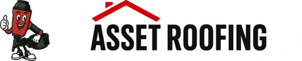 Asset Roofing Logo for a roofing company called Asset Roofing with an anthropomorphic roofing nail gun, smiling while giving a thumbs up