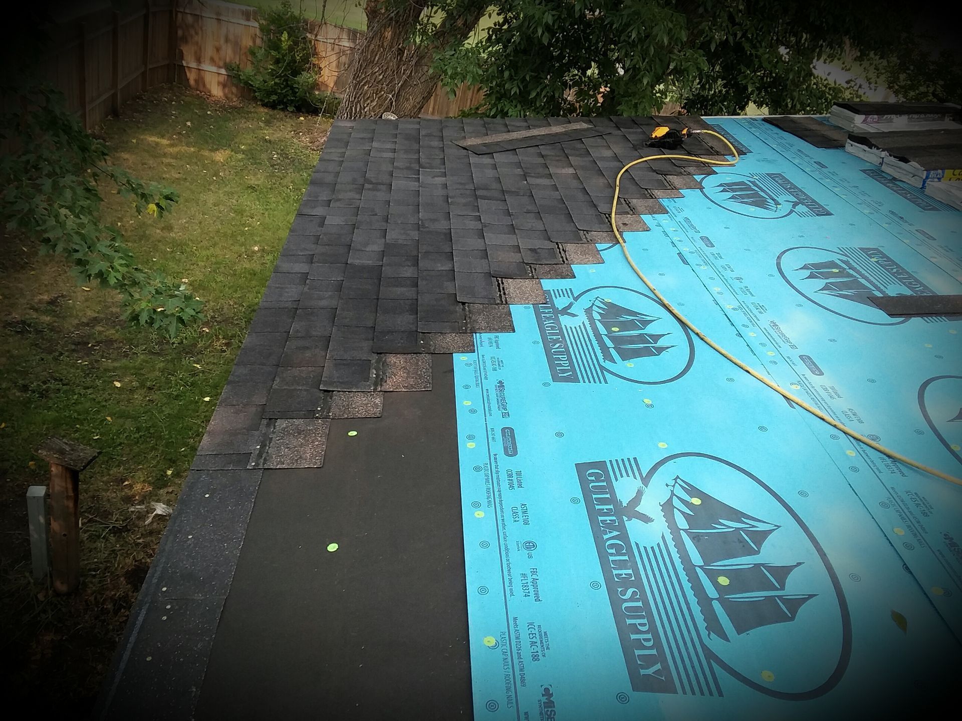 Architectural Roof Tile Courses installed with Six Inch offset Spacing using a Pneumatic Roofing Gun Tool in Fargo-Moorhead