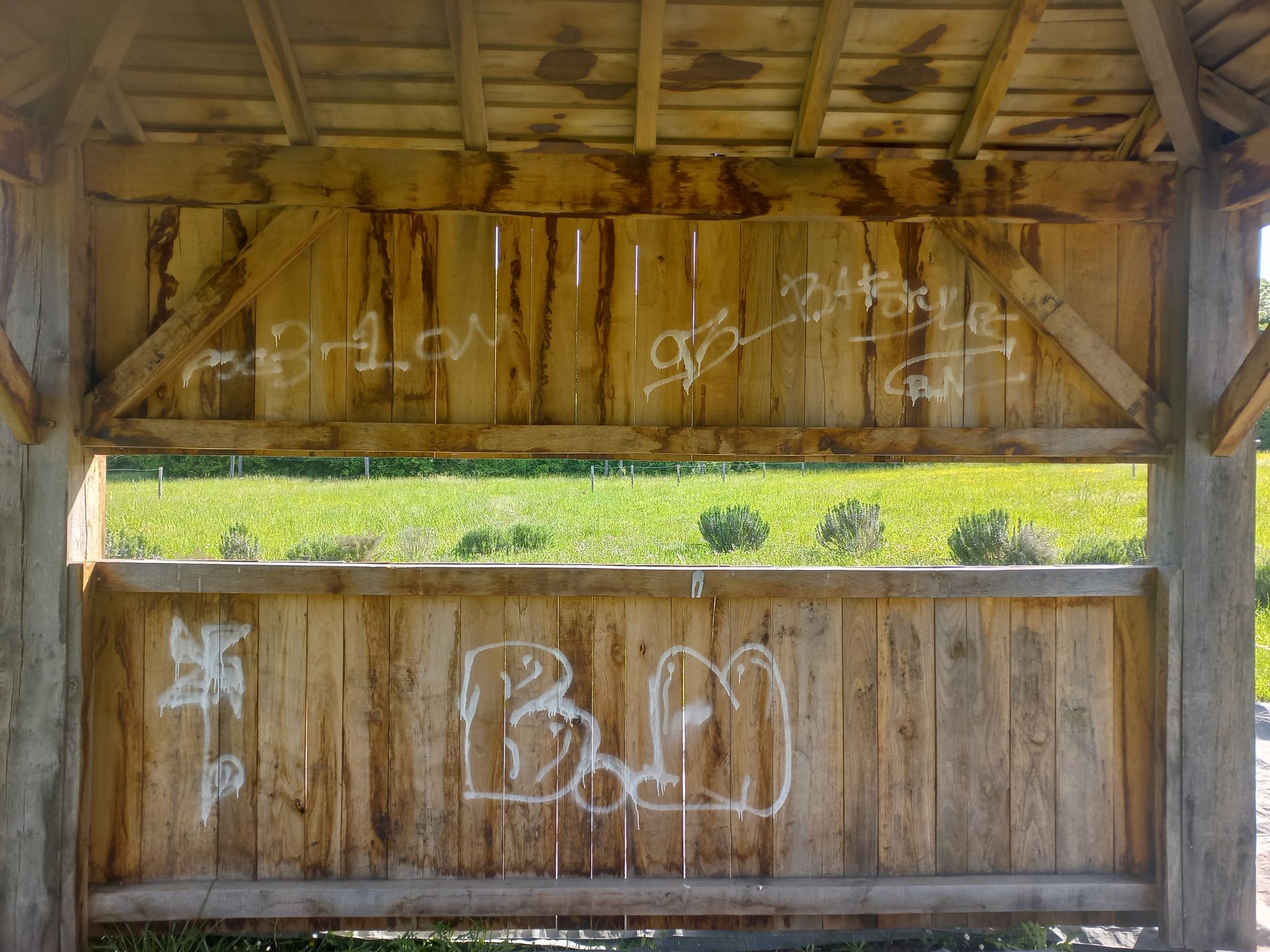 Décapage bois graffitis avant