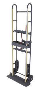 a hand truck with a ladder attached to it on a white background .