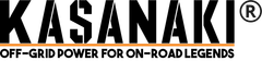 KASANAG logo with bold black text and slogan &ldquo;OFF-GRID POWER FOR ON-ROAD LEGENDS&rdquo; on a white background