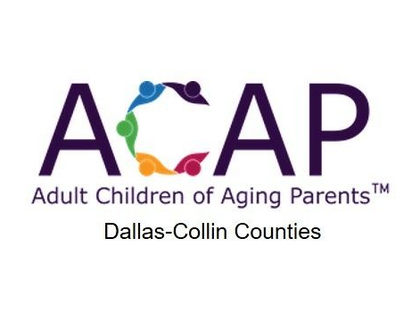 Logo for ACAP, Adult Children of Aging Parents, Dallas-Collin Counties, with multicolor linked figures above the text